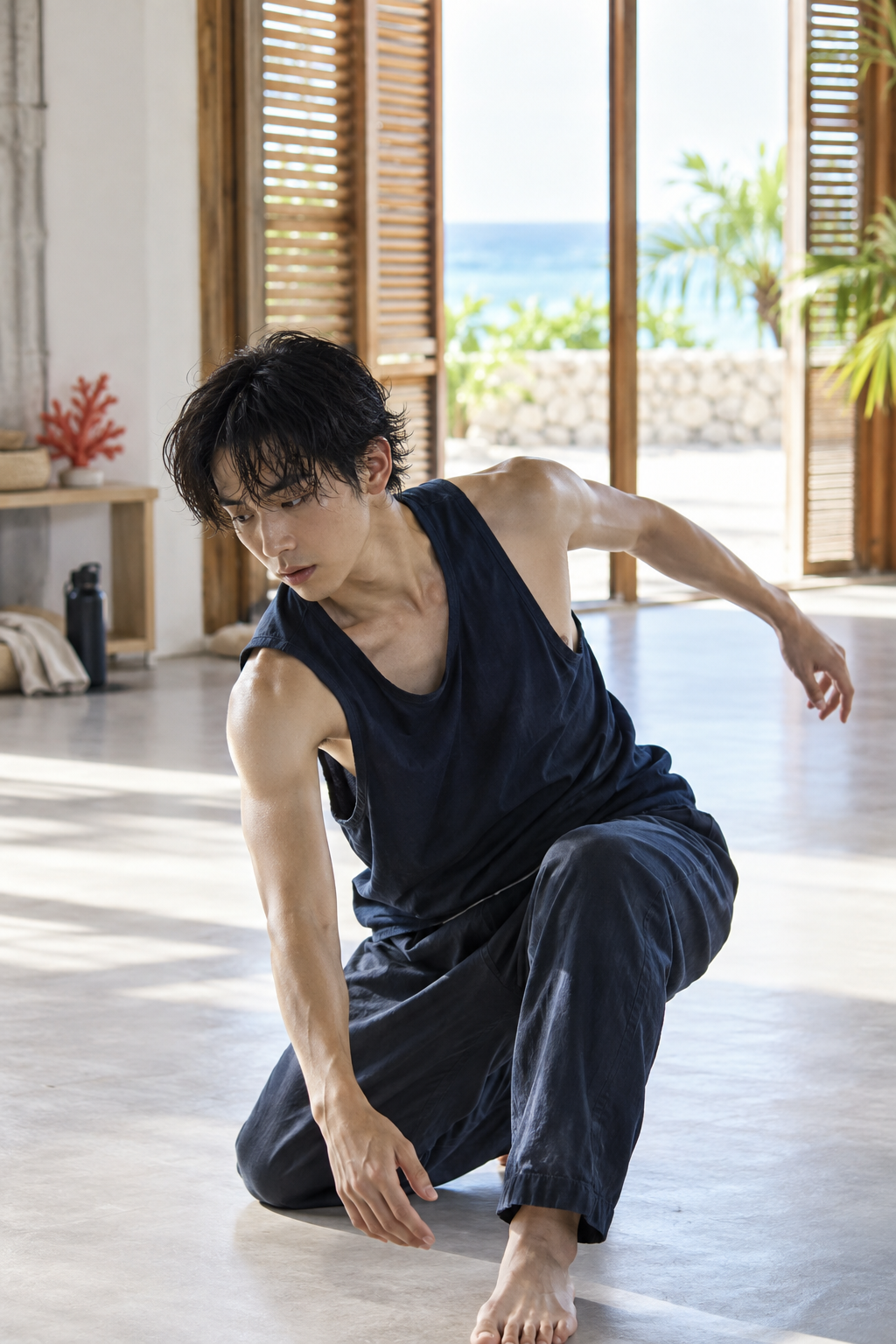 石垣島のスタジオでダンスを練習する人物のコンセプトビジュアル